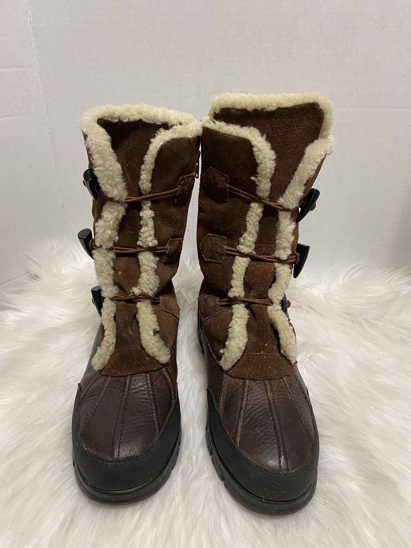 Lauren Ralph Lauren Quintessa Womens Sz 9 B Shearling Brown Leather Snow Boots