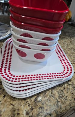 Red and White Dinnerware Set