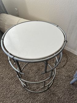 Marble Side Table Silver And White