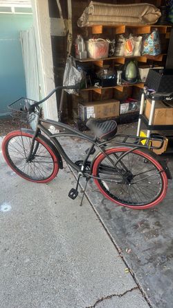 Beach Cruiser Bike Black with Red Tires