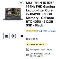 MSI - THIN 15 15.6" 144hz gaming laptop RTX 4050
