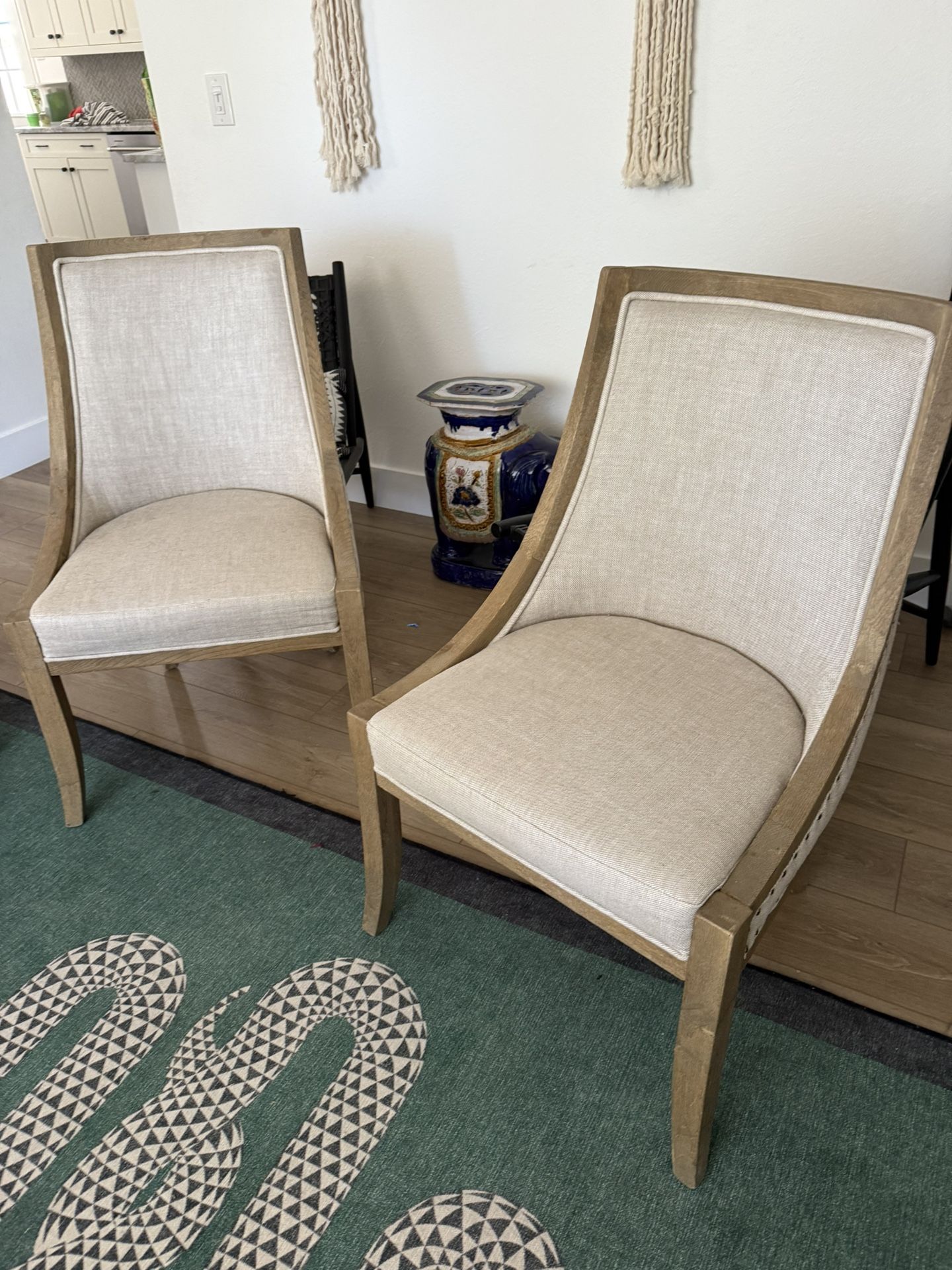 SET OF 2 - RESTORATION HARDWARE - 19th C. FRENCH EMPIRE FABRIC DINING ARMCHAIRS