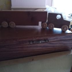 Antique, Handmade Wooden Long Truck. NO Child Can Be Hurt With This Toy.  Set Of 2