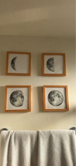 Set of 4 moon phase prints in wooden frames