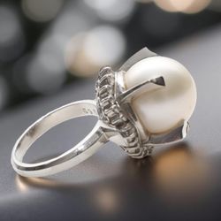 PT900 Platinum Pearl Ring - Japanese Kobe Saltwater Pearl vintage Art deco Ring