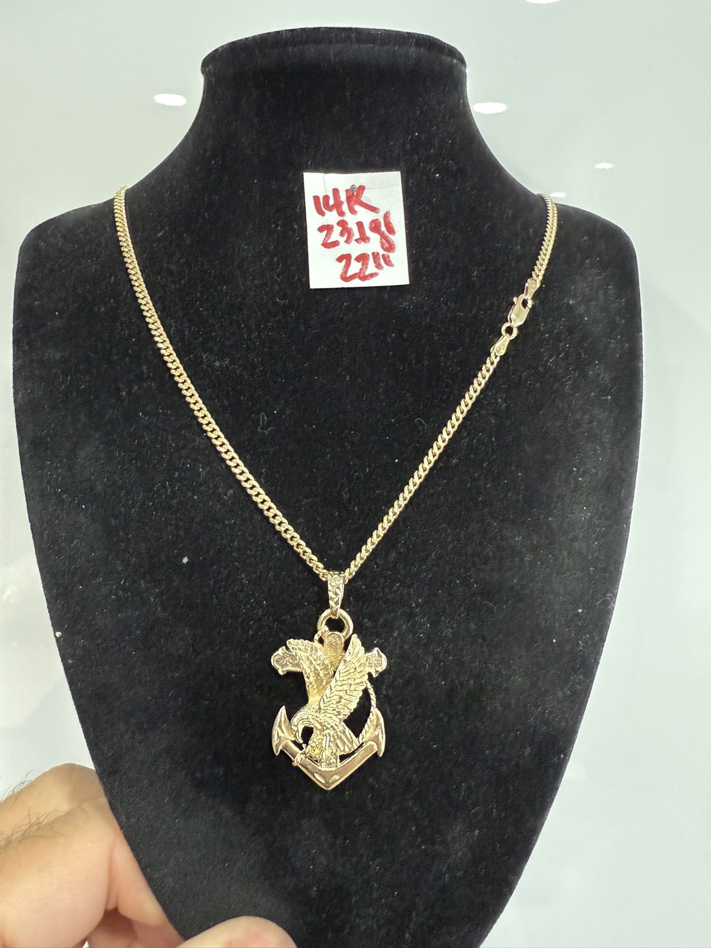 14K Solid Gold Chain and Pendant 23.1Gr 22 Inches Long 