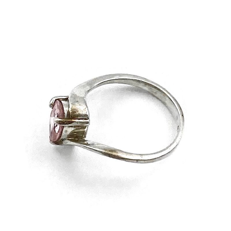 Vintage 925 Sterling Pear Cut Pink Cubic Zirconia Solitaire Minimalist Bypass Ring Signed, Engagement Prom