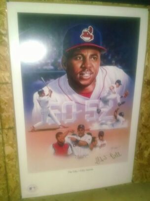 (Pending) Albert Belle Autographed framed 50-50 flexing poster, authenticated by MLB