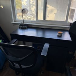 Office desk, Office Chair, And Lamp