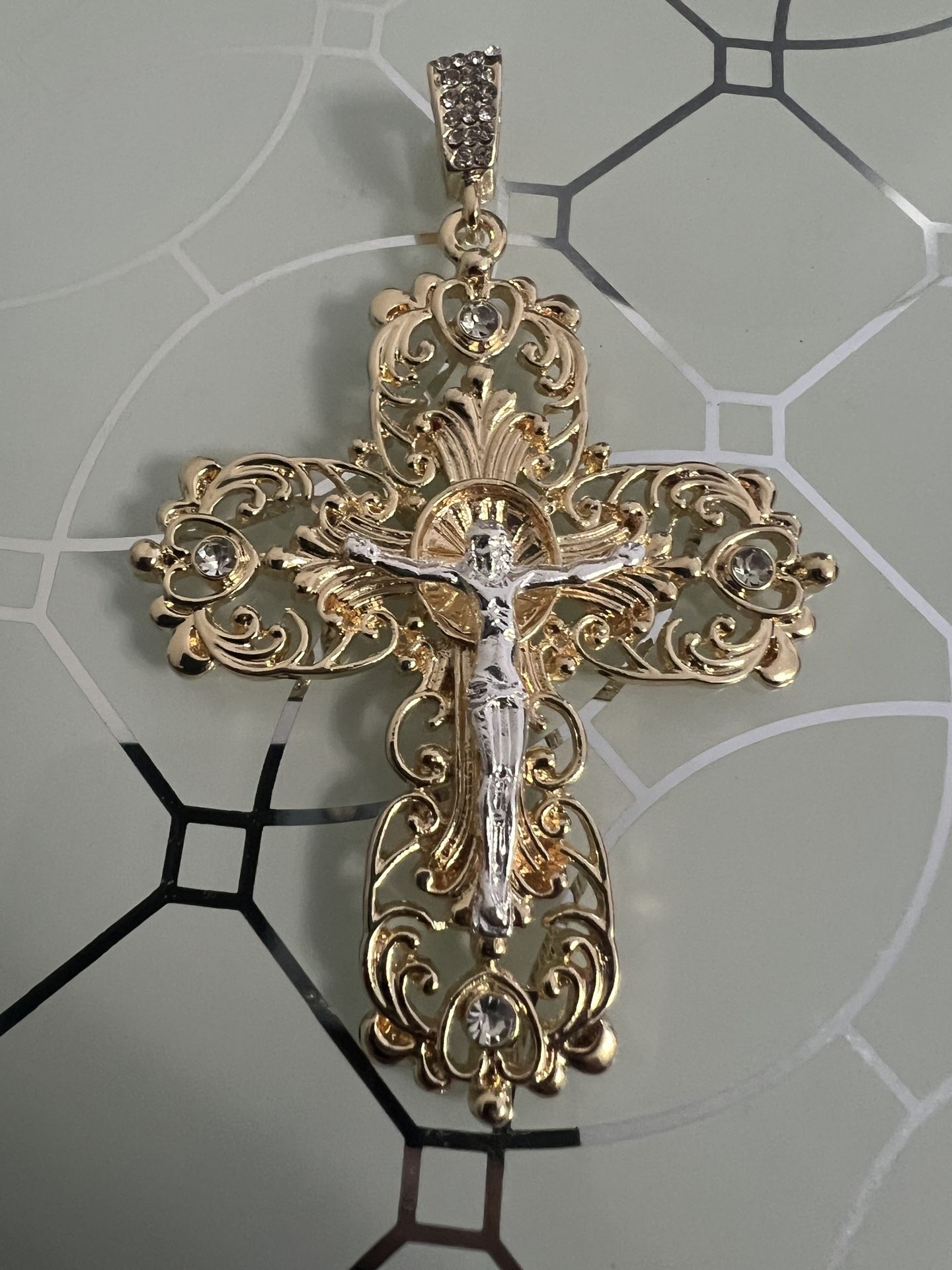 Jesus Large Gold Plated Cross Pendant 3”
