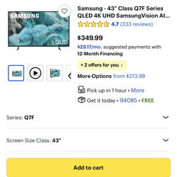 Samsung 43 inch Class Q7F Series QLED 4K Vision Al Smart TV (2025)