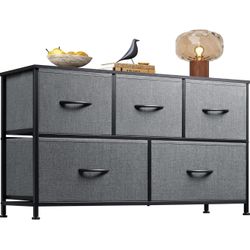 WLIVE Dresser for Bedroom with 5 Drawers, Wide Chest of Drawers, Fabric Dresser, Storage Organizer Unit with Fabric Bins