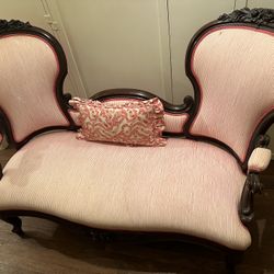 Victorian Style Early 1900s Parlor Couch Vintage Walnut Floral Boarder