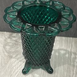 Vintage Westmoreland Emerald Green Hobnail Lace Edge Vase