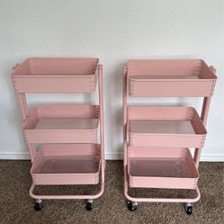 Set Of Two Pink Metal Household Storage/Utility Shelves 