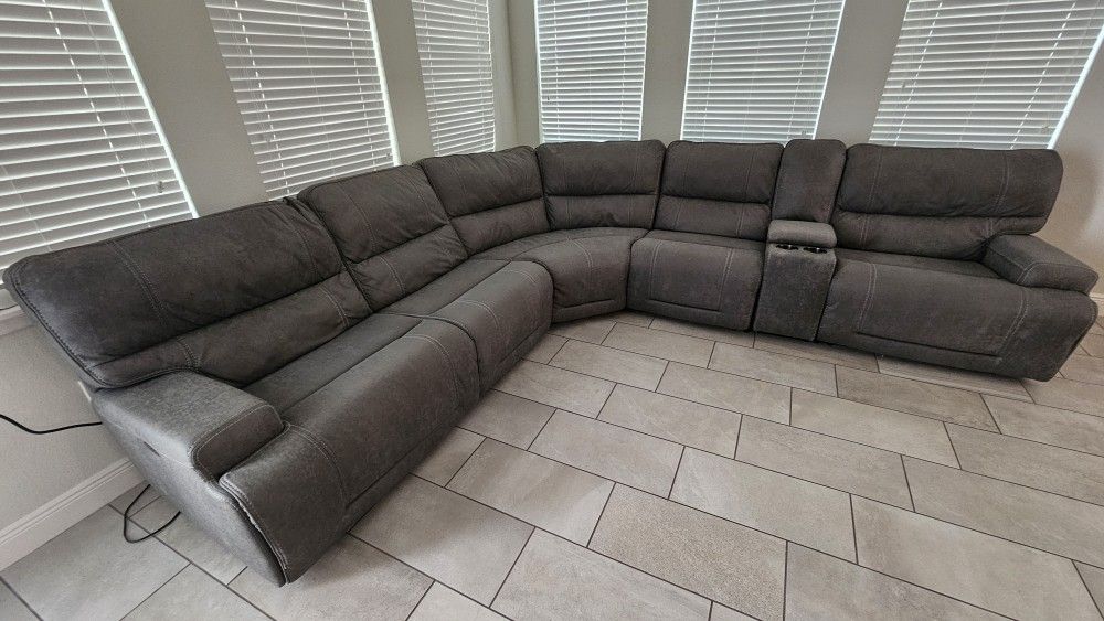 Sectional Sofa 6-piece Fabric Power Reclining Sectional With Power Headrests 