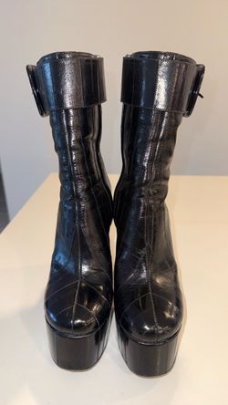 YSL chunky heel boots black leather sz 39 women