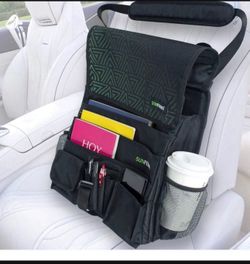 Car Front Seat Organizer - Stylish Work Sling Bag with Flap - Multiple Pockets for Storing Documents, Laptop - Passenger Seat Organizer For Office Sup