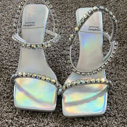 Anthropologie x Jeffrey Campbell Silver Iridescent Saints Heels