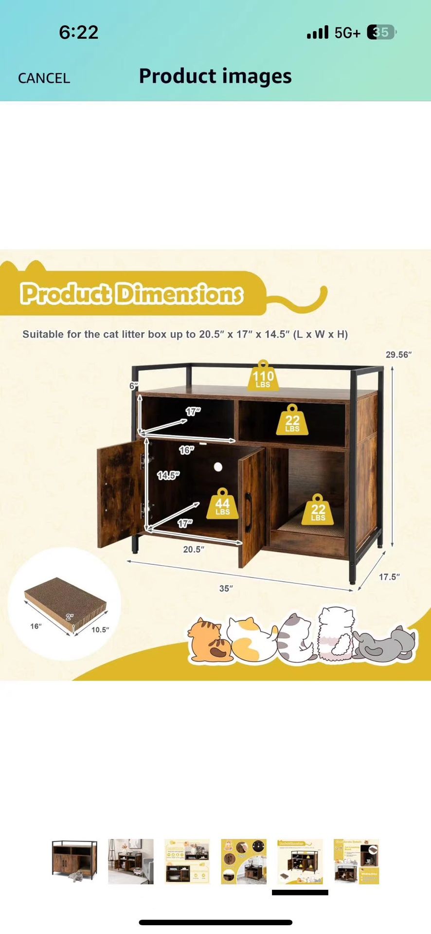Litter Box Enclosure, Cat Litter Box Furniture Hidden w/Metal Frame, Scratching Board, Storage Compartment, Wooden Cat Washroom, Indoor Cat House Side