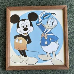 Vintage Disney, Mickey Mouse / Donald Duck Framed Glass Picture