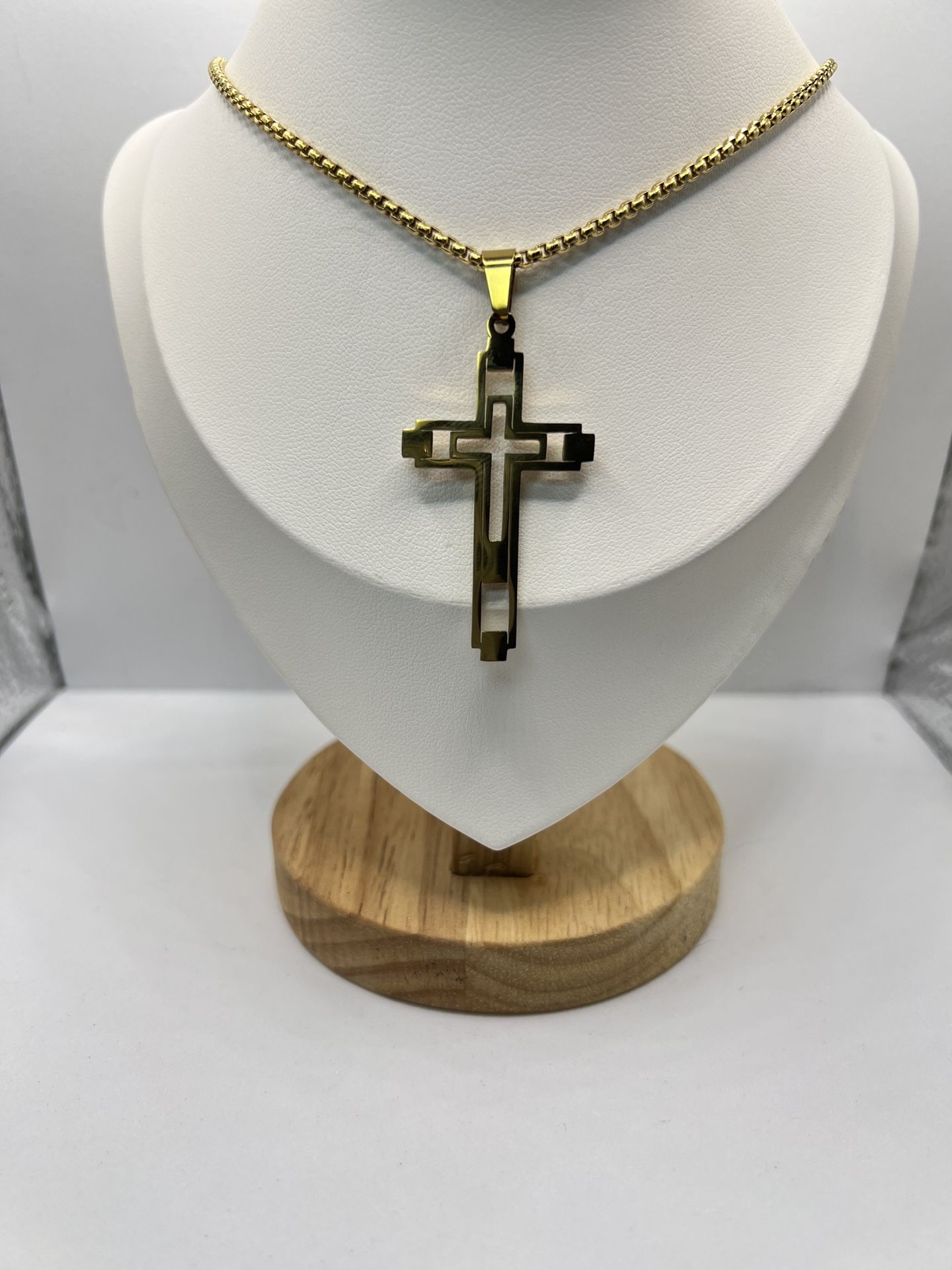 Double Cross Gold Chain Necklace