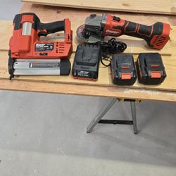 Bauer 18 Gauge Nail Gun 20 Volt Grinder 2 Batterys And Charger Like New