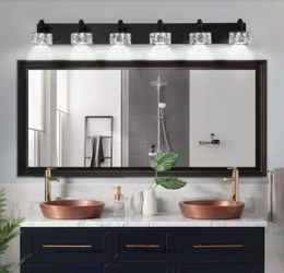 Sunpez 44 in 6-Light Black LED Vanity Light, Wall Mounted Vanity Lighting Fixture for Mirror, Dimmable Hardwired Vanity Light