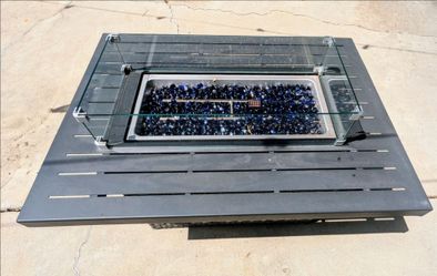 🔥 Outdoor Propane Fire Pit Table w/ Glass Wind Guard & Fire Glass