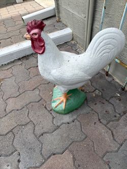 Vintage large painted concrete chicken