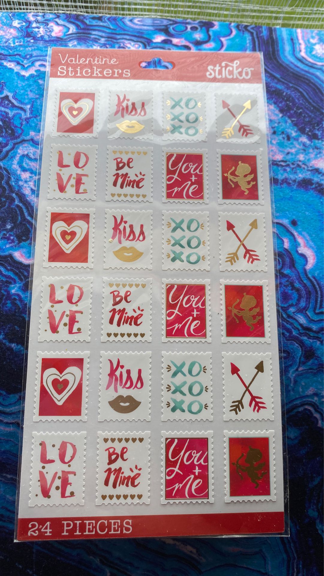 Valentine postage stickers and red envelopes