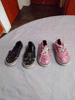 2 Pairs Toddler Girls Sneakers.  Vans size toddler 4.0