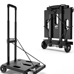 Folding Hand Truck, Portable Dolly Cart Foldable Lightweight, 4 Wheels Push Cart Dolly