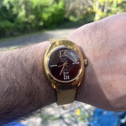 Vintage Longine 23 Electra Antimagnetic Brown Dial Gold Mesh Band Mechanical