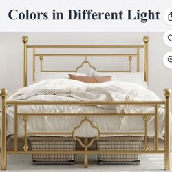 QUEEN GOLD BED FRAME W/HEADBORED 