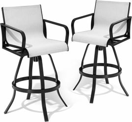 2468d $200  30" Outdoor Swivel Bar Stools Set of 2, Aluminum Bar Height Chairs All-weather Construction with Back Support and Sunbrella Fabric, Ideal 