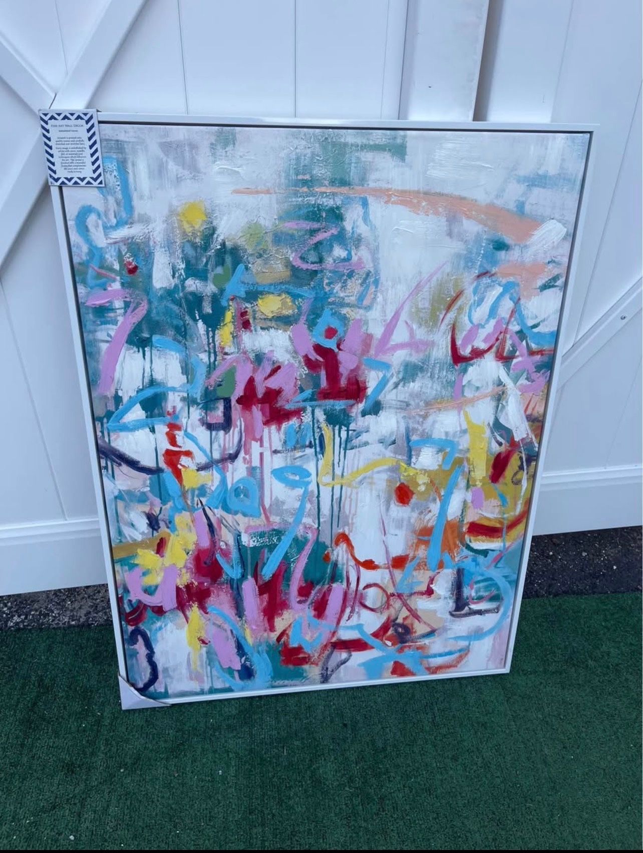 Oversized Framed Abstract Painting – Textured Embellished Canvas Wall Art