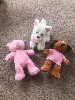 BUILD-A-BEAR PINK BEAR AND 2 DOGS WHITE SINGS