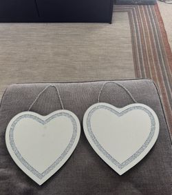 Heart Shaped Silver Glass Mirror 2 Pack 12x12inch Crystal Crush Diamond Decor Chain Mirror for Wall Decoration
