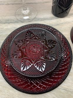 Qty of 9 Luminarc Cristal D’Arques Ruby Red jeweled pattern plates 8” Dia.