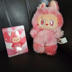 Labubu Big Into Energy Love Pink color plush toy keychain