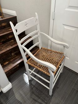 White Wood Armchair with Woven Rope Seat
