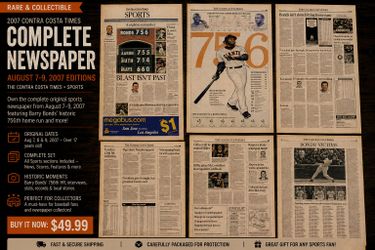2007 Barry Bonds 756 Home Run Record Newspaper The Times Giants 12 Pages RARE