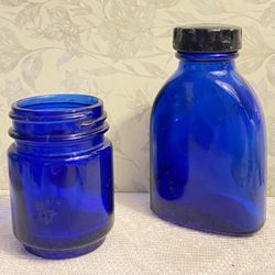 2 Vintage Cobalt Blue Medicine Bottles