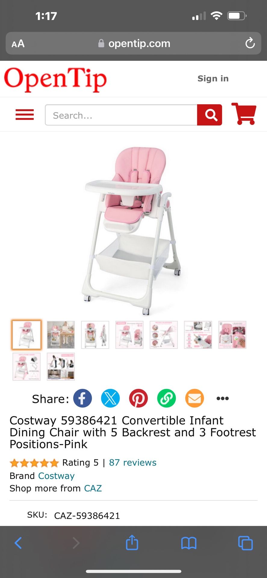 Pink Baby High Chair/dining Chair
