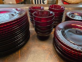 62 pc Ruby Hobnail dining set