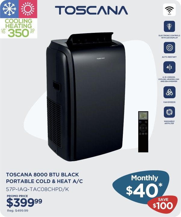 Toscana TAC08CHPD/K 8,000 BTU 115-Volt Portable Air Conditioner - Black