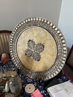 Large Decorative Silver Embossed Round Tray