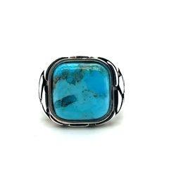 925 Sterling Silver Mens Square Nugget Style Turquoise Mens Ring 13.70grams Size 9 160852 4