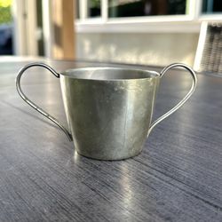 Pretty double handled antique silver plated in brass baby cup or sugar bowl